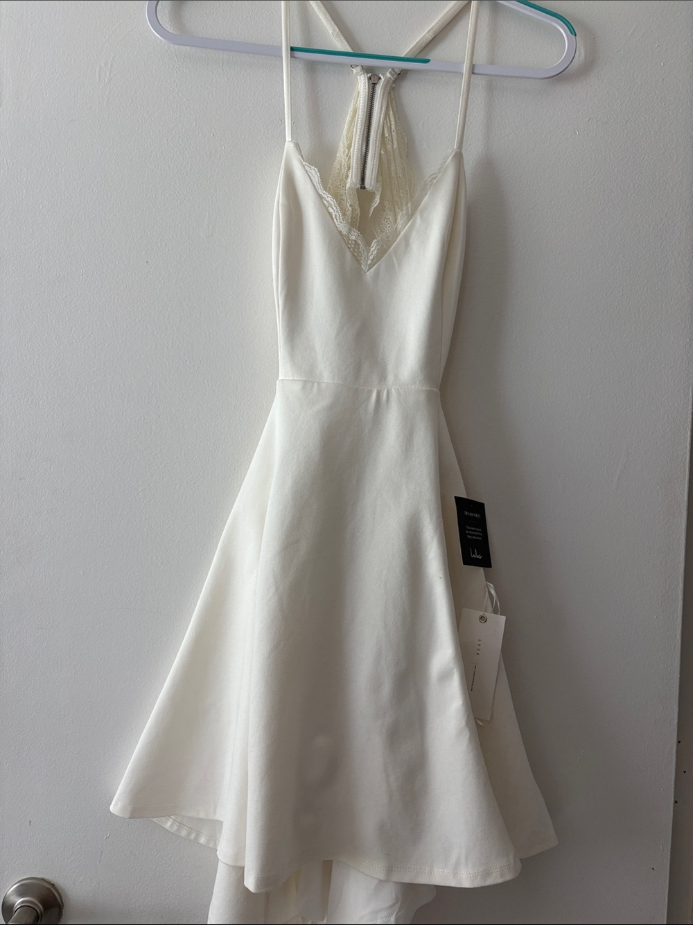 NWT- Lush Cream A-Line Dress with Lace Trim- GORGEOUS 👀💥